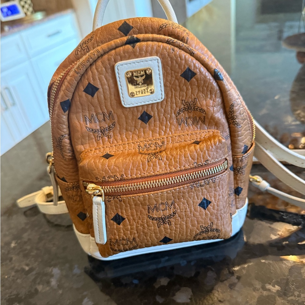 MCM Cognac and Cream Backpack
